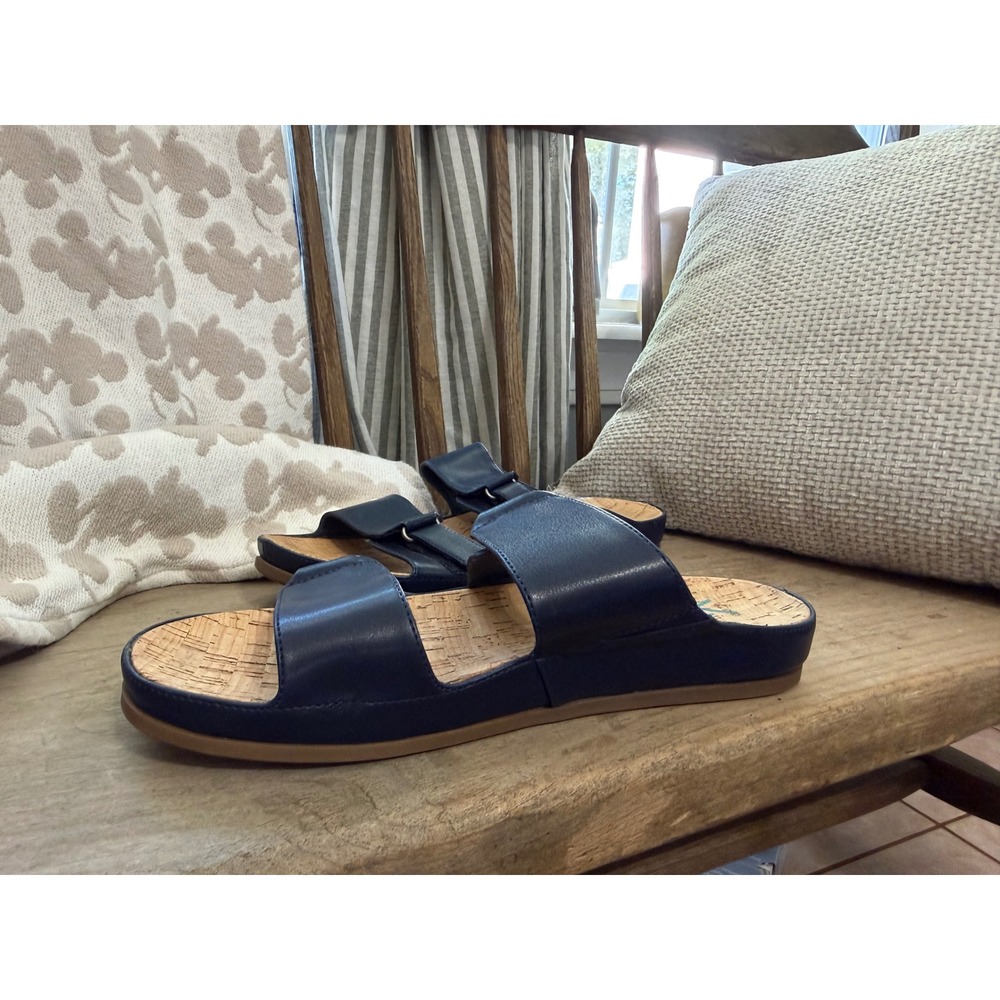 Yuu America Navy Blue Double Strap Slide Sandals Cork Footbed Womens 11M